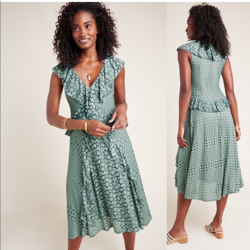 Anthropologie Antoinette Ruffle Midi Dress